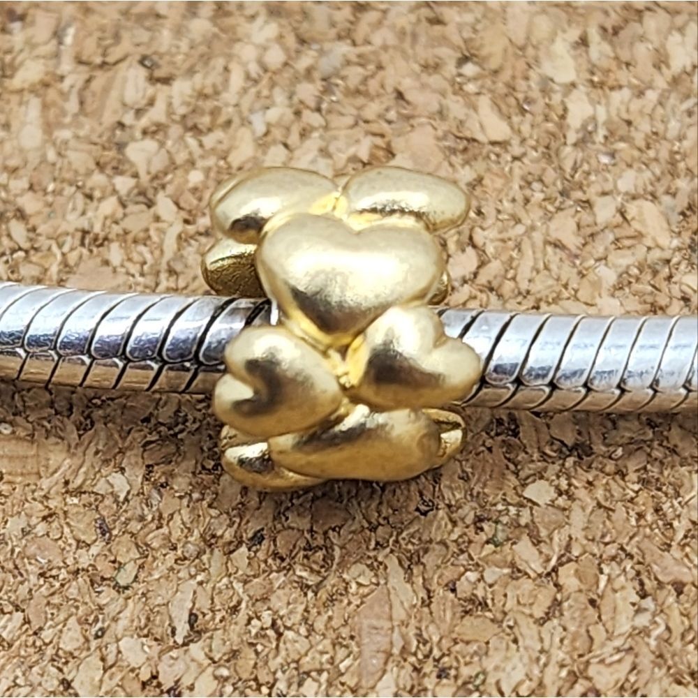 18K GOLD 925 STERLING SILVER GOLD BUBBLE HEART CHARM FOR PANDORA